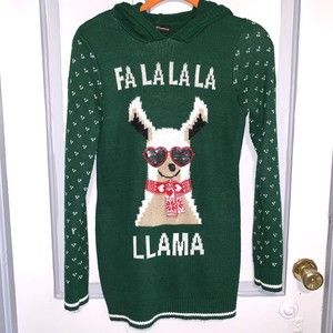 Almost Famous Fa La La Llama Hooded Ugly Christmas Sweater Woman’s Med